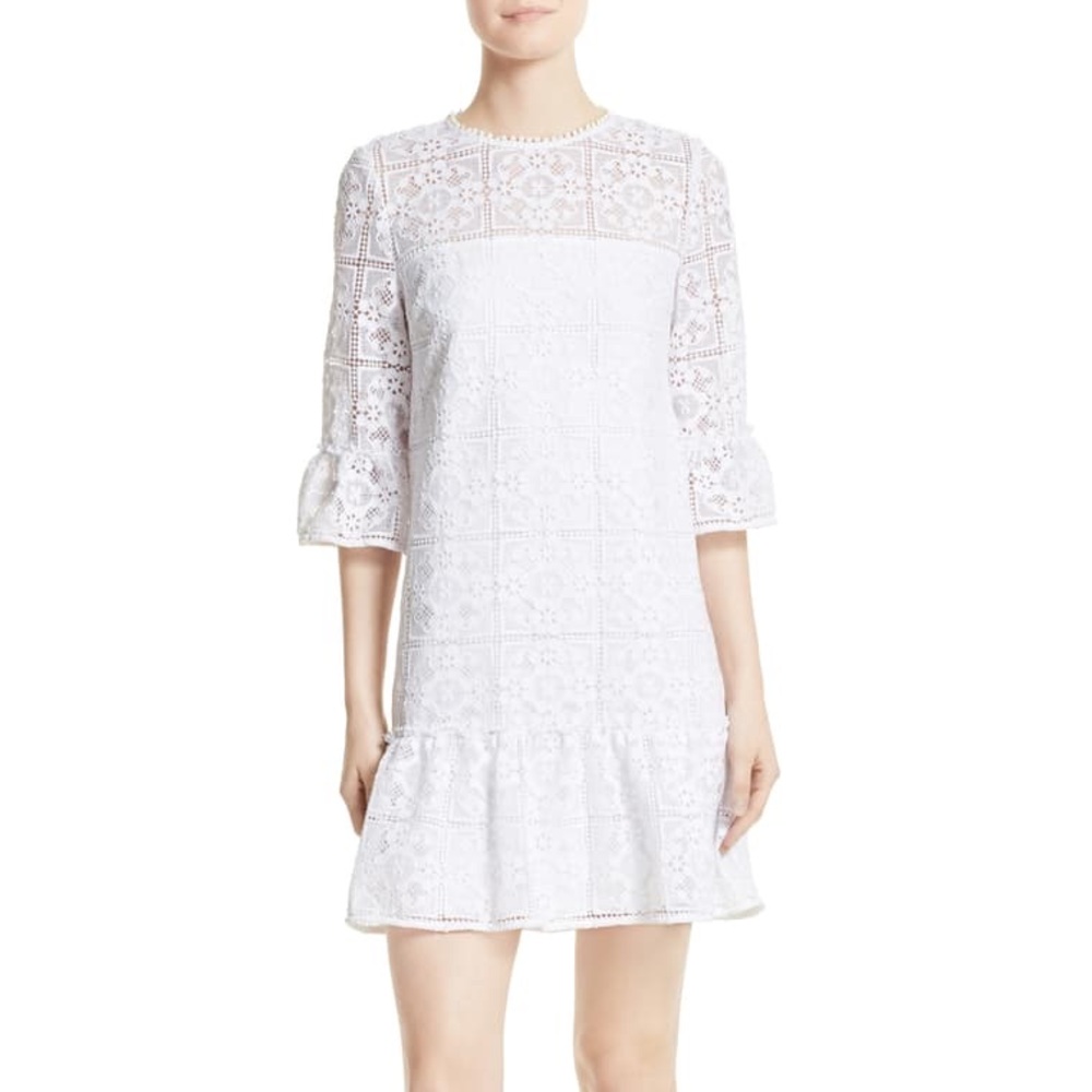Lace Flounce Shift Cocktail Dress